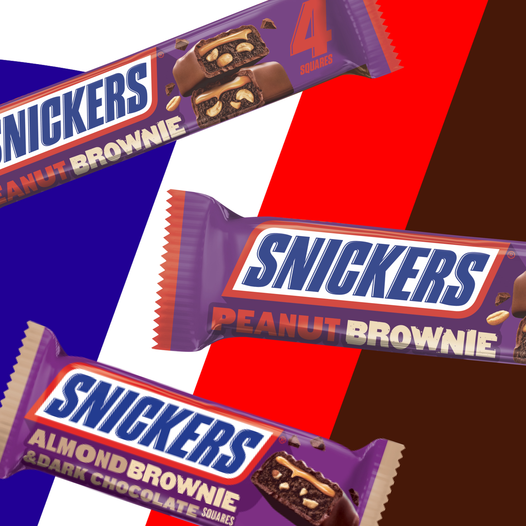 Snickers brownie chocolate bars group shot