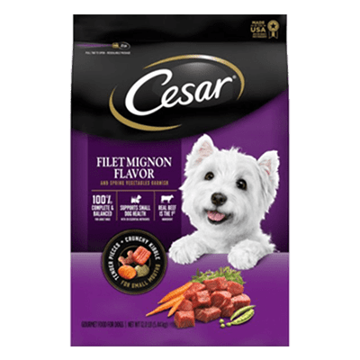 Cesar Filet Mignon Flavor and Spring Vegetables Garnish dry dog food bag