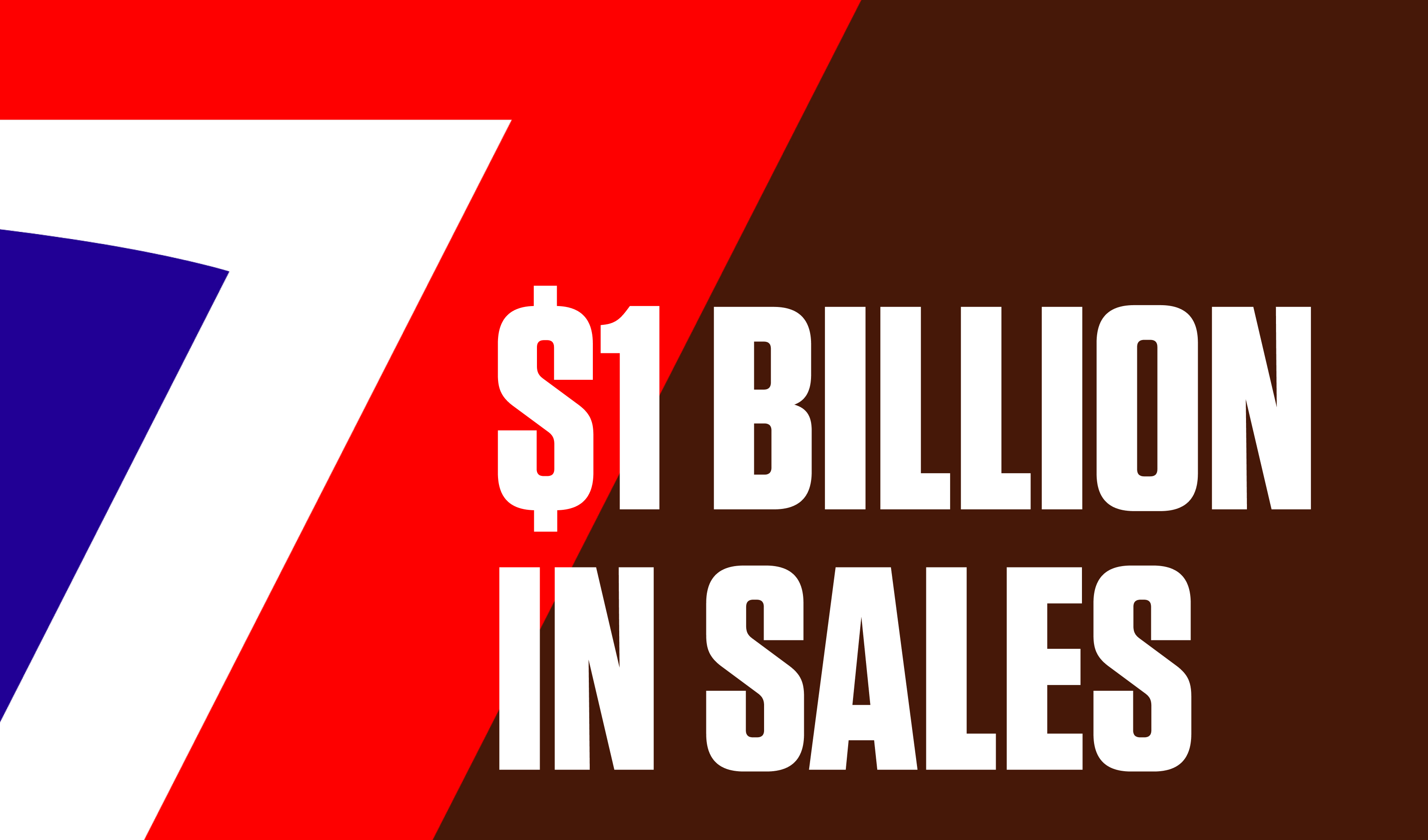Bold white text of "$1 Billion in sales" over colored background