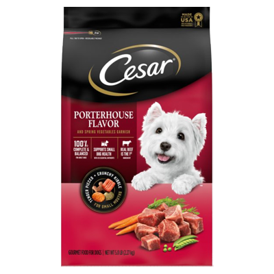 Cesar Porterhouse Flavor and Spring Vegetable Garnish dry dog food bag