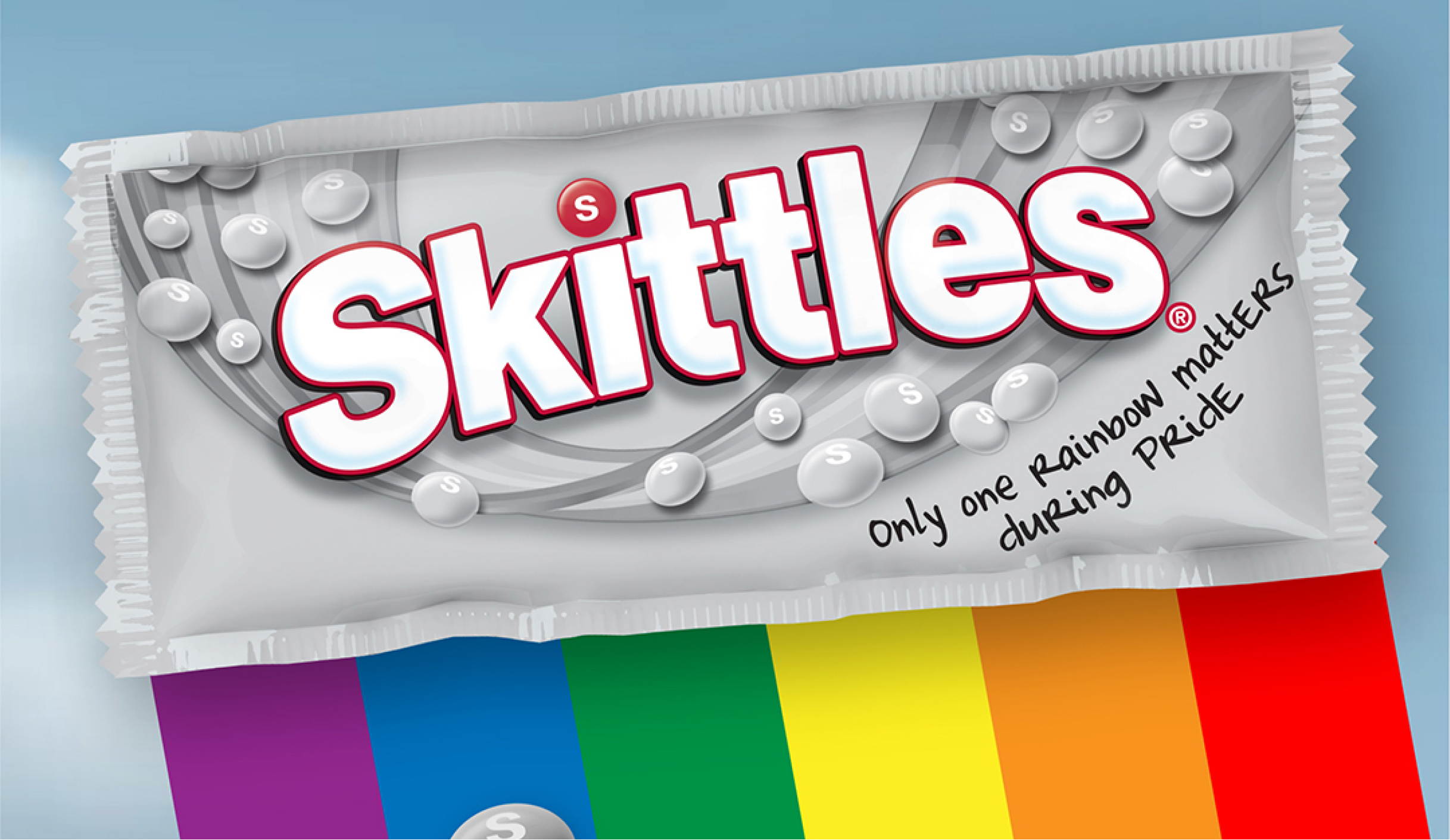 Single skittles pride pack with rainbow underneath