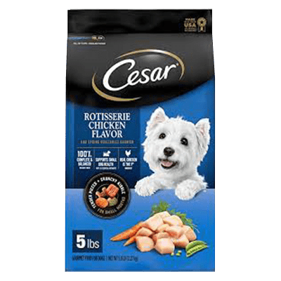 Cesar Rotisserie Chicken Flavor and Spring Vegetables Garnish dry dog food bag