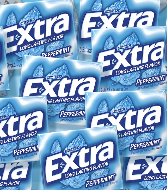Close up of multiple packs of Extra Peppermint