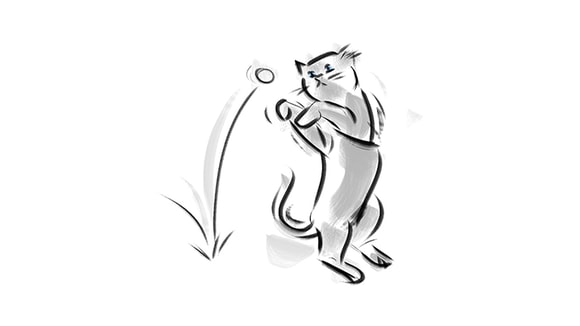 sketch of cat playing with bouncy ball 