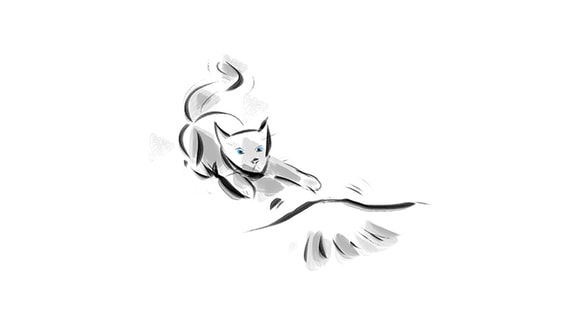 sketch of cat playing with a sheet