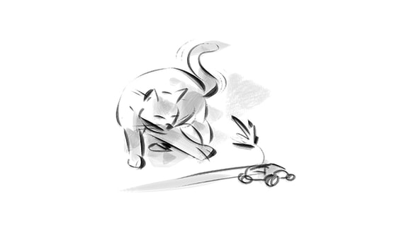 sketch of cat playing with a plant 
