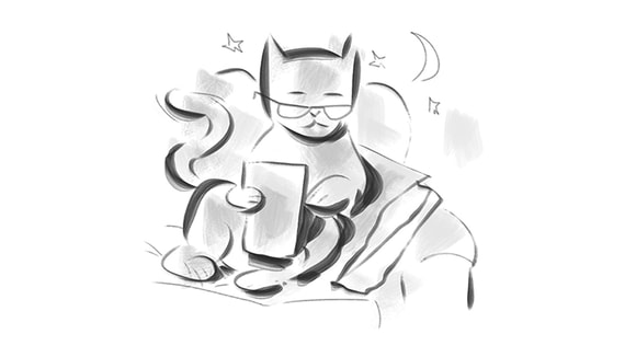 sketch of cat wearing glasses with cell phone